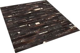 ARTVIN - Laagpolig vloerkleed - Donkerbruin - 200 x 200 cm - Koeienhuid leer