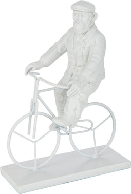 J-Line decoratie Aap Fiets - polyresin - wit - small