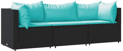 vidaXL - 3-delige - Loungeset - met - kussens - poly - rattan - zwart