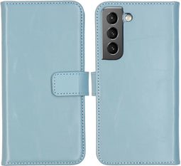 Selencia Galaxy S22 - Echt Lederen Bookcase - Ruimte voor 3 pasjes - Air Blue