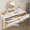 Woltu Make-up Tafel MB6105ws met Kruk en LED Spiegel - Houten Make-up Bureau met Verstelbare