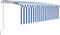 vidaXL - Luifel - met - rolgordijn, - LED - en - windsensor - 4,5x3 - m - blauw - en - wit