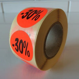 Klika - Etiket fluor rood 35mm 30% korting 500/r - 30 stuks