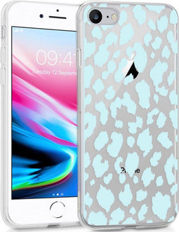 iMoshion Hoesje Geschikt voor iPhone SE (2022) / SE (2020) / 8 / 7 Hoesje Siliconen - iMoshion Design hoesje - Blauw / Transparant / Design Leopard Blue