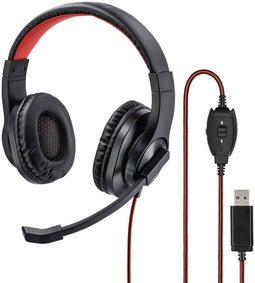 Hama HS-USB400 - PC-Office-headset - Flexibele microfoonarm - Rood Zwart