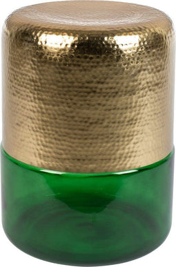 Dutchbone Cave - Bijzettafel - Gekleurd glas en messing - Groen/Goud