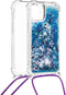 Lunso - Backcover hoes met koord - Geschikt voor iPhone 13 - Glitter Blauw