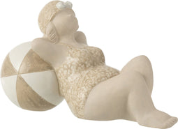 J-Line decoratie Vrouw Badpak Bal - keramiek - beige