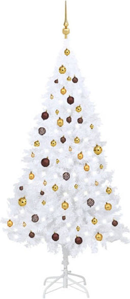 vidaXL - Kunstkerstboom - met - verlichting - en - kerstballen - 180 - cm - PVC - wit