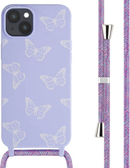 imoshion Hoesje Geschikt voor iPhone 15 Plus Hoesje Met Koord - imoshion Siliconen design hoesje met koord - Meerkleurig / Butterfly