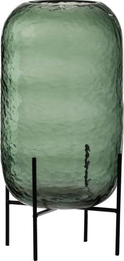J-Line vaas Rond Oneffen - glas - groen - large - Ø 18 cm