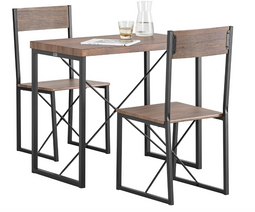 SoBuy OGT19-N - Bistroset - 3 Delig - 2 Stoelen - Industriële Look - Houtkleur