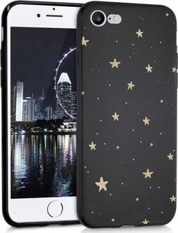 iMoshion Hoesje Geschikt voor iPhone SE (2022) / SE (2020) / 8 / 7 Hoesje Siliconen - iMoshion Design hoesje - Zwart / Meerkleurig / Goud / Stars Gold