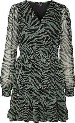 VERO MODA VMKAYA FALL LS SHORT SMOCK DRESS - Dames Jurk - Lange mouwen - V-hals - Maat S