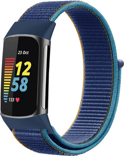 imoshion Nylon bandje - Geschikt voor Fitbit Charge 6, Charge 5 - Donkerblauw - S