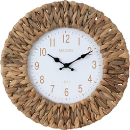 J-Line klok Bloem - waterhyacint/metaal - naturel/wit - small - Ø 40 cm