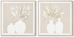 Home ESPRIT - Schilderij Vaas Cottage - Handgeverfd - Wit Beige (2 stuks)
