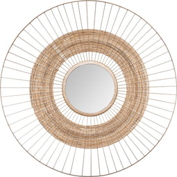 Atmosphera spiegel van goudkleurig metaal en gevlochten rotan D75cm