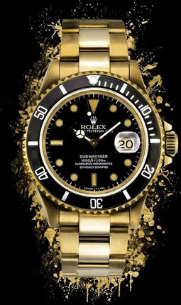 Glasschilderij Rolex - wanddecoratie goud - Glasschilderijen 120x80cm