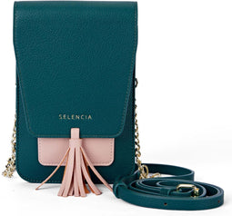 Telefoontasje Dames Crossbody - Selencia Telefoontasje Elegance Tassle - Universeel Schoudertasje telefoon - Donkergroen