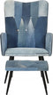 vidaXL Fauteuil met voetensteun patchwork canvas blauw denim