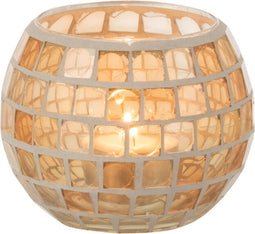J-Line kaarshouder - theelichthouder Mozaiek - glas - oranje - small - 2 stuks