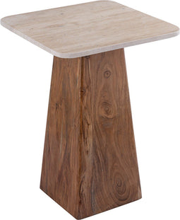PTMD Bronson Cream Travertine and wood sidetable high