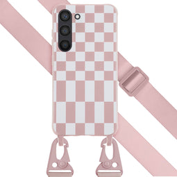 Selencia Hoesje Geschikt voor Samsung Galaxy S23 Hoesje Met Koord - Selencia Siliconen design hoesje met afneembaar koord - Roze / Irregular Check Sand Pink