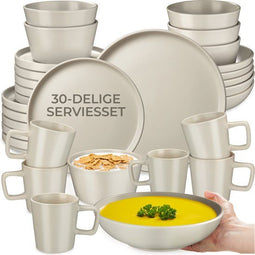 tectake® Serviesset Una - 30-delig - Aardewerk - 6 Persoons - Stijlvol en Duurzaam Servies -