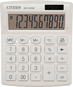 Citizen SDC810WH | Desktop Basisrekenmachine | Dual Power | 10 Cijfer | Auto Switch Off | 124 x 102 x 25 mm | Wit