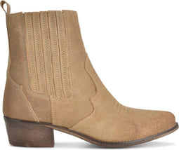 PS Poelman Nolia - Dames Leren Western Enkellaarzen - Ritssluiting 4 cm hak - Cappuccino Beige - Maat 40