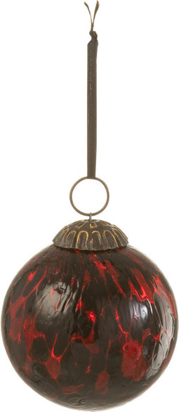 J-Line kerstbal Gevlekt - glas - rood/zwart - small - 8 stuks