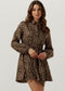 Colourful Rebel Minon - Mini Dress - Wijduitlopende fit Lange mouw Ceintuur Leopard dessin - XL