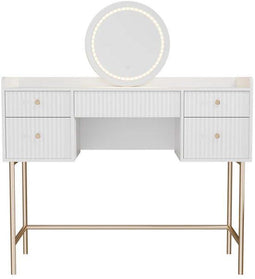 Samira Kaptafel - Touch LED Spiegel - 5 Lades - Wit/Goud