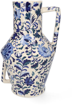 Return to Sender | Vaas Large 45 cm Bed of Flowers Blue handgeschilderd met handvat - Blauw - Bloemenvaas
