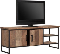 DTP Home TV stand Beam No.2 small, 2 doors, 2 open racks,55x140x40 cm, recycled teakwood