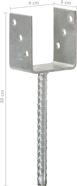 vidaXL Grondankers 6 st 9x6x30 cm gegalvaniseerd staal zilverkleurig