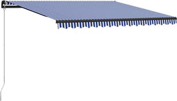 vidaXL - Luifel - handmatig - uittrekbaar - 400x300 - cm - blauw - en - wit