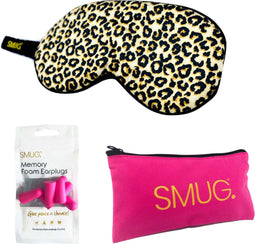 SMUG Slaapmasker met Roze Oordopjes en Opbergzakje - 100% Verduisterend - Verstelbaar Oogmasker in Satijn - Animal Print