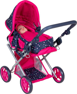 Basic MY BEAUTIF - 3in1 Poppenwagen - Buggy Kinderwagen met Draagtas - Kleurenmix blauw roze