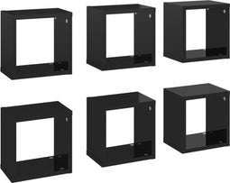 vidaXL - Wandschappen - kubus - 6 - st - 22x15x22 - cm - hoogglans - zwart