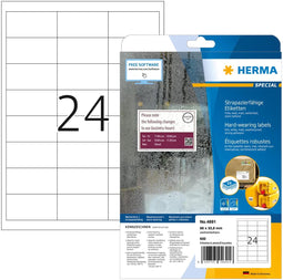 Herma 4691 - Zelfklevende etiketten A4 - Watervast en vuilafstotend - Wit (25 vellen)