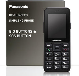 KX-TU260EXB 4G Seniorentelefoon met Grote Knoppen en SOS-functie - Zwart, 2,4 inch