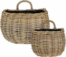 Mica Decorations Mand Marcia - 37x30x25 cm - Rotan - Grijs - Set van 2