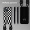 Selencia Hoesje Geschikt voor iPhone 15 Plus Hoesje Met Koord - Selencia Siliconen design hoesje met afneembaar koord - Zwart / Irregular Check Black