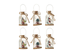 J-Line Kersthanger - fles met kerstfiguur - glas - transparant - 3 stuks - kerstboomversiering