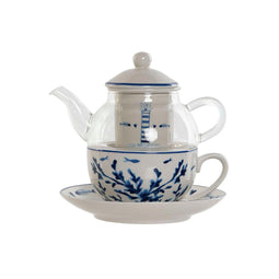 Theepot Home ESPRIT Blauw Wit Kristal Porselein