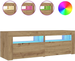 vidaXL - Nachtkastjes - 2 - st - met - LED's - 60x35x40 - cm - artisanaal - eikenkleur