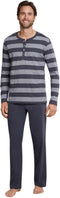 Schiesser Heren Pyjama - Lange broek - Serafinokraag met knoopsluiting - Antraciet