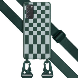 Selencia Hoesje Geschikt voor Samsung Galaxy S20 FE Hoesje Met Koord - Selencia Siliconen design hoesje met afneembaar koord - Groen / Irregular Check Green